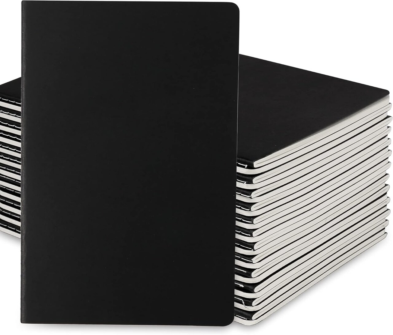 24 Pack College Ruled Notebook & Journal Bulk, Black Cover, Line Thick Paper, A5 Size, 5.5x8.3 inch, 60 Pages, Small Subject Note Pad Planner Set